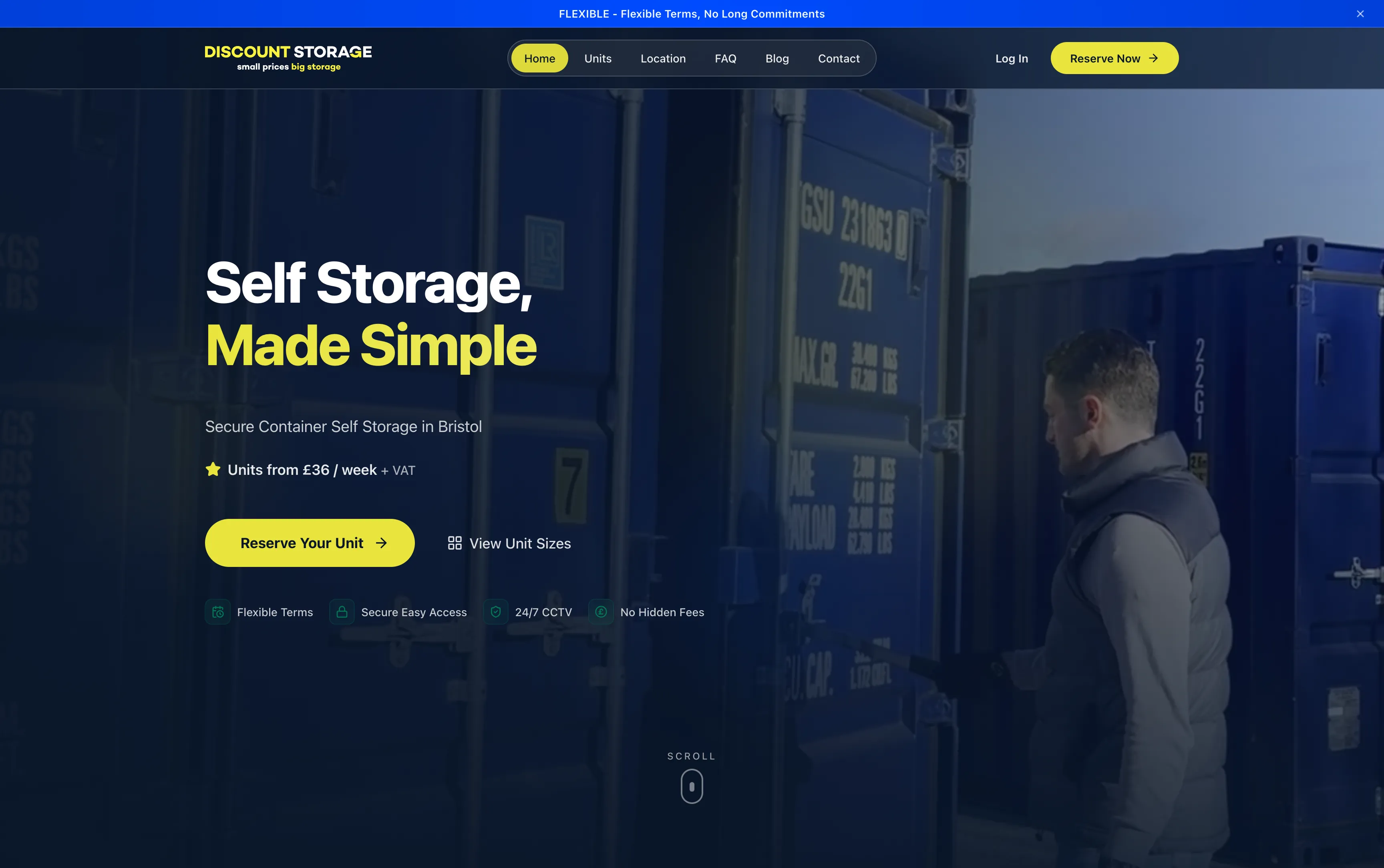 Homepage of Discount Storage, a self-storage website designed by Mapletree Studio.