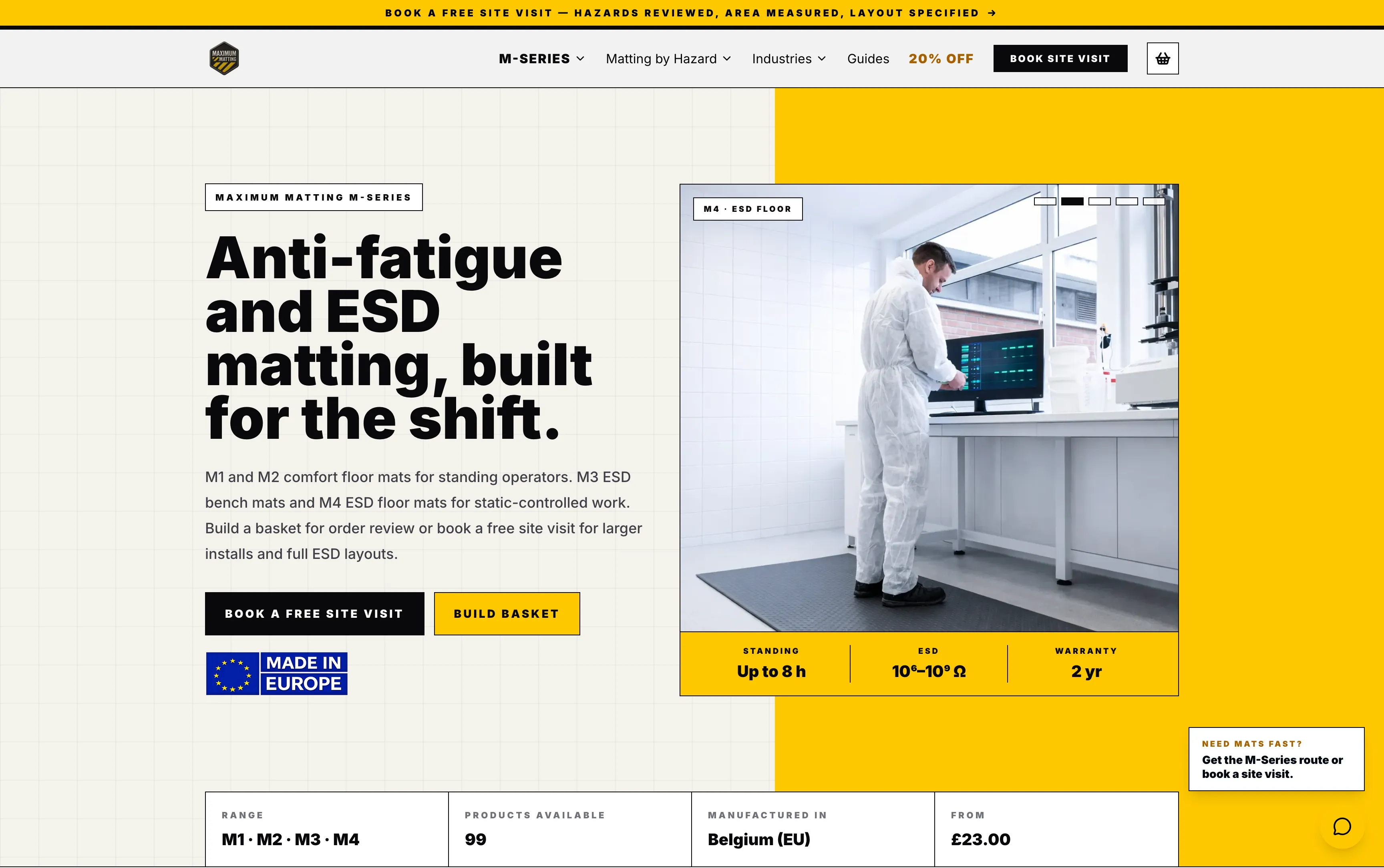 Homepage of Maximum Matting, an e-commerce matting store built by Mapletree Studio.