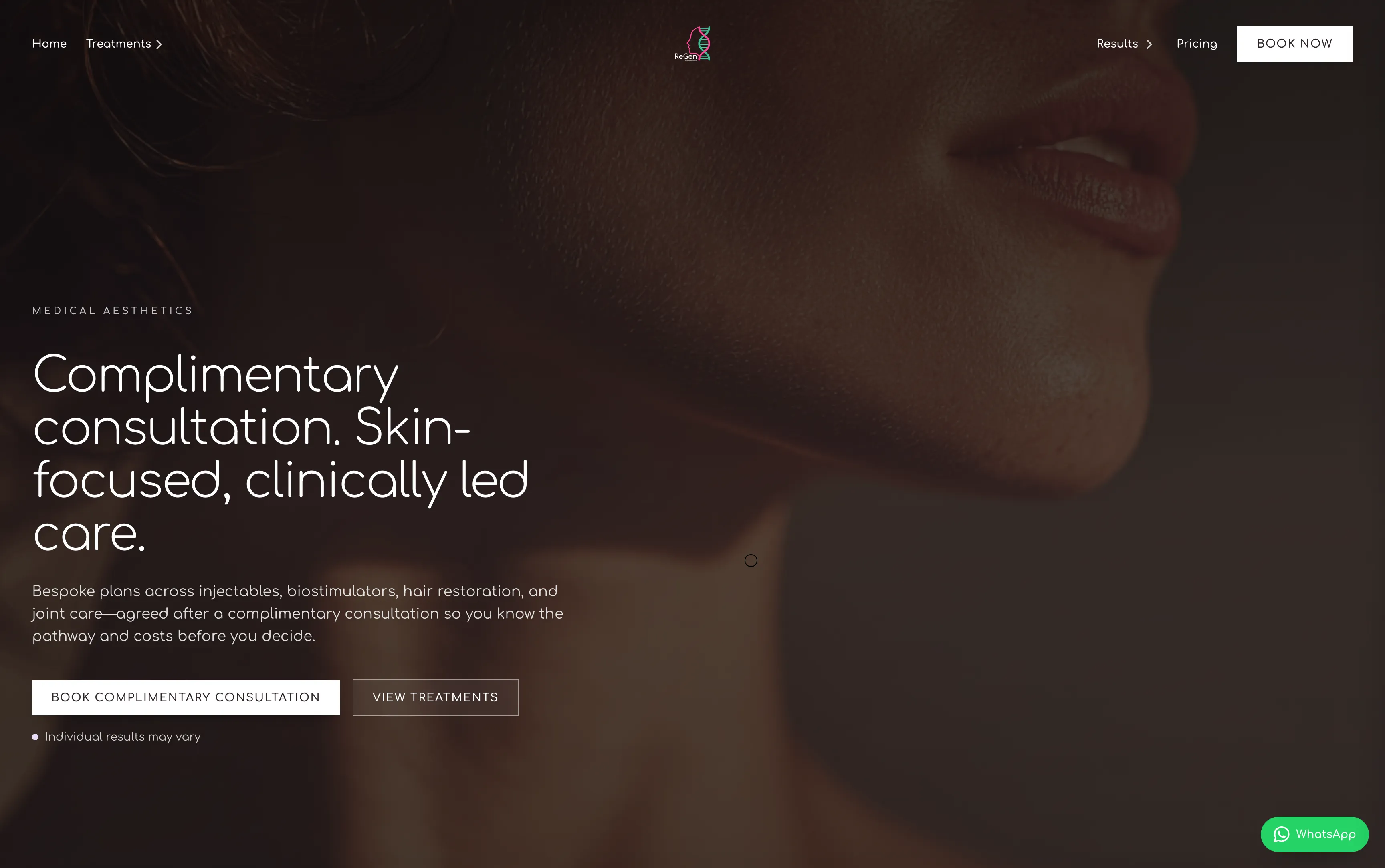 Homepage of ReGen Swansea, a healthcare clinic website designed by Mapletree Studio.
